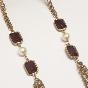 Vintage Acrylic Chocolate Crystal Pearl Chain Necklace